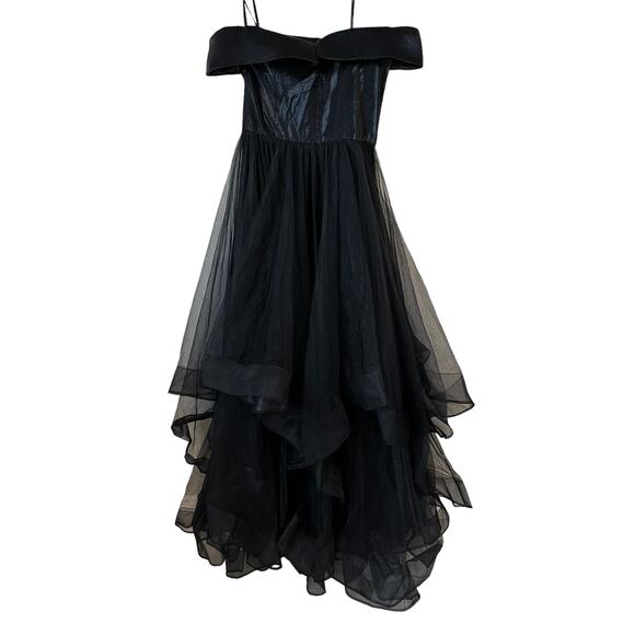 La Femme New Off the Shoulder Evening Gown Black 10 Formal Cocktail Fairy Goth - Picture 3 of 12